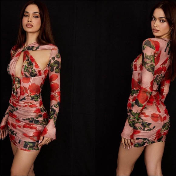 ADANNA ROSE PRINT CORSET MINI DRESS - SIZE MEDIUM - Picture 6 of 12